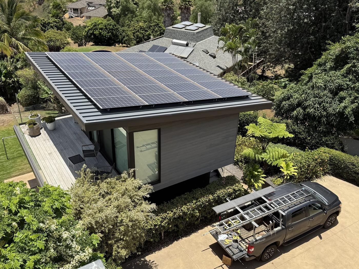 Standing seam metal roof with a full solar array, Maui